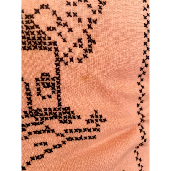 Vintage 1930s Feather Pillow Cross Stitched "the House by the Side Of the Road" - Picture 4 of 14